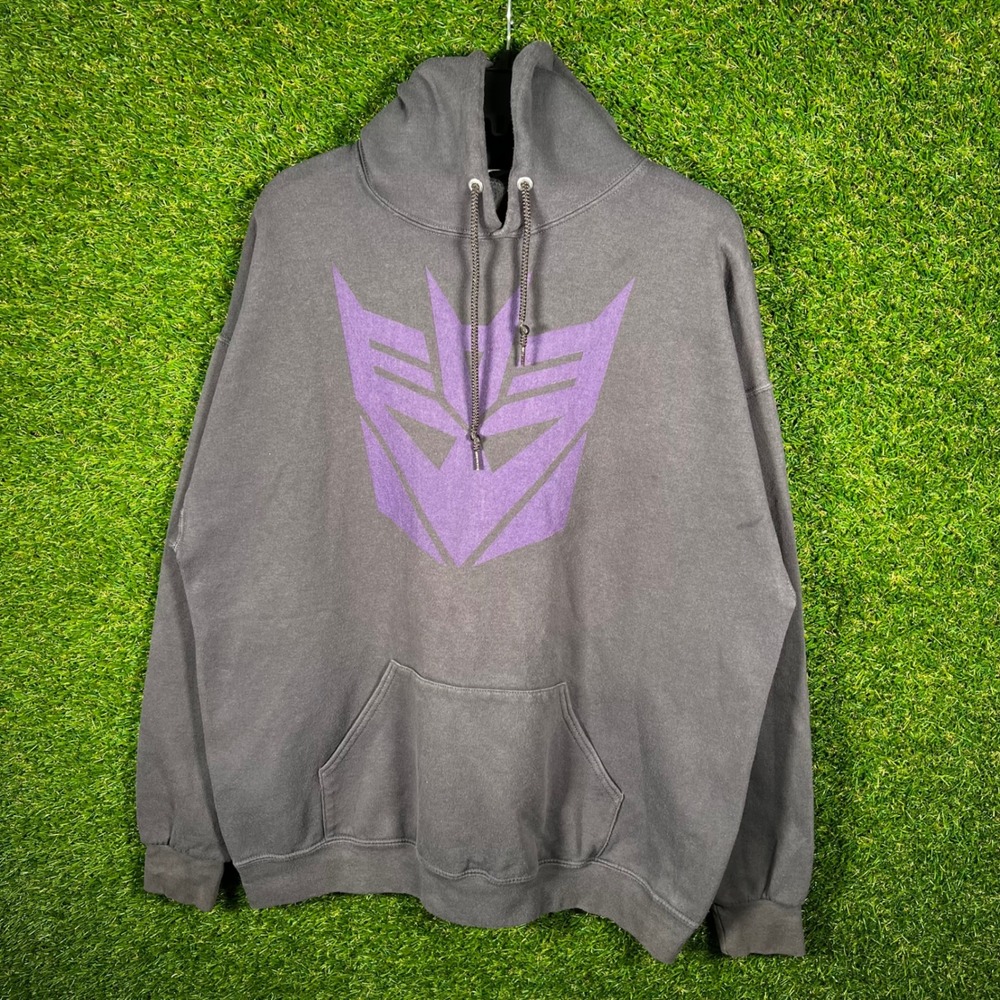 Transformers Decepticon Hoodie Mens XL Charcoal Black Purple Graphic Pullover